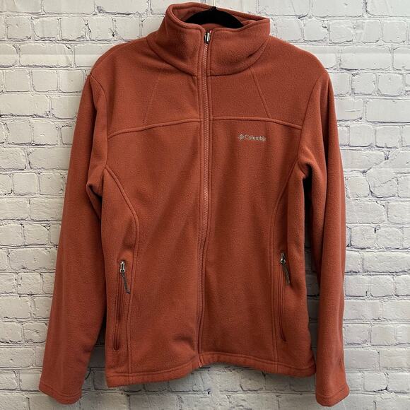 Columbia Fleece Full Zip Jacket Large Peach Orange Logo Fall Lightweight - Picture 1 of 6